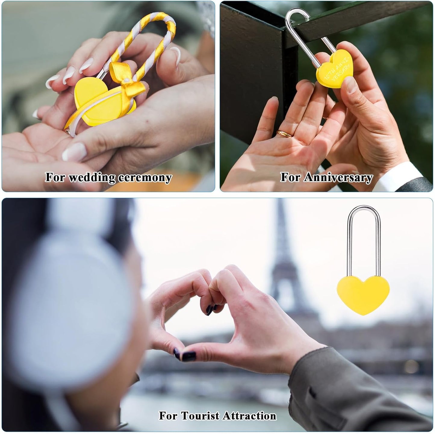 50PCS 3.5" 50mm Love Lock Heart Padlock,Yellow Single Heart Lock for Lovers Wedding,Valentines,Anniversary,Travel(NO Key)