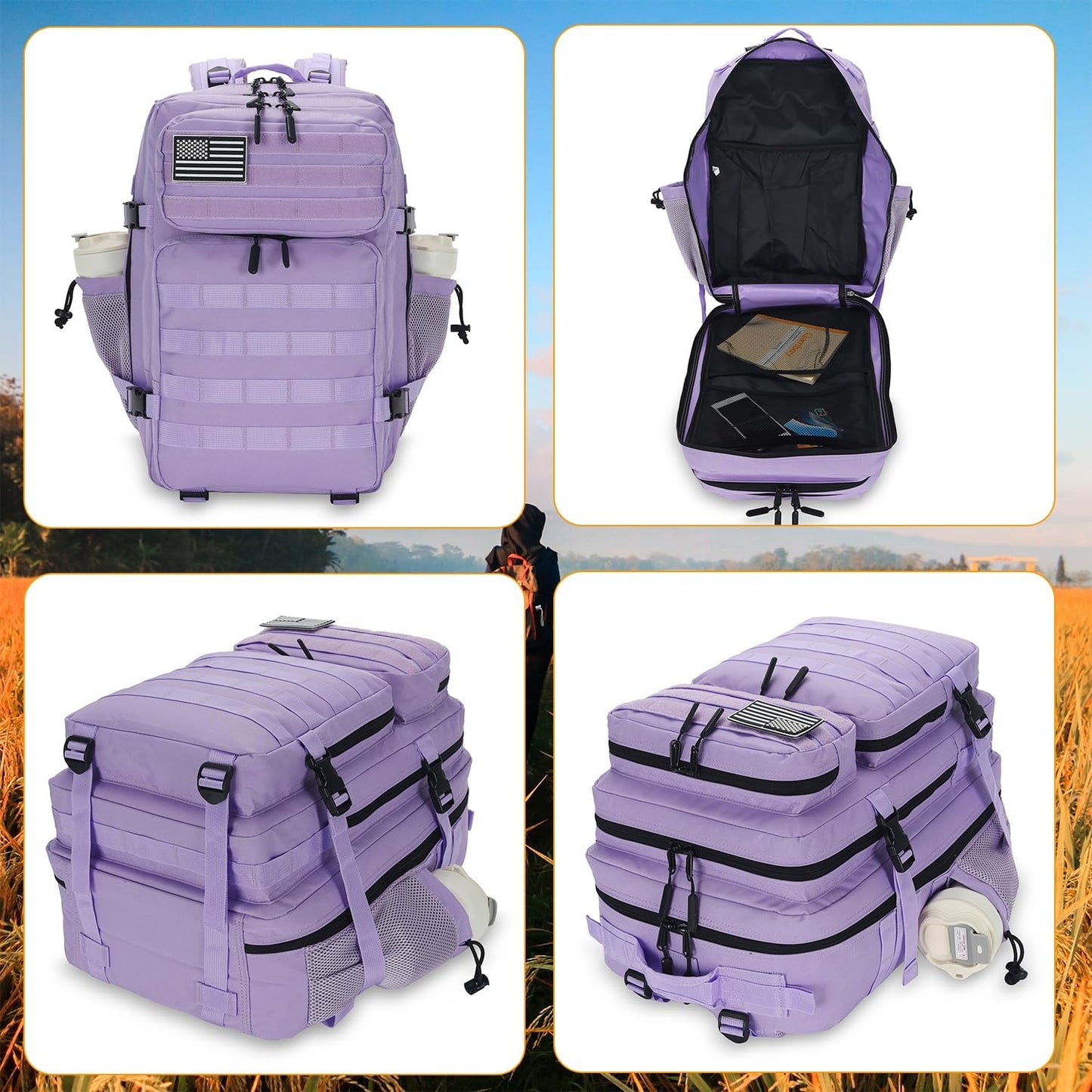 25L Tactical Backpack for Men and Women Military Backpack Army Assault Pack Molle Backpack Small Bug Out Bag Travel Rucksack Daypack (Light Purple)