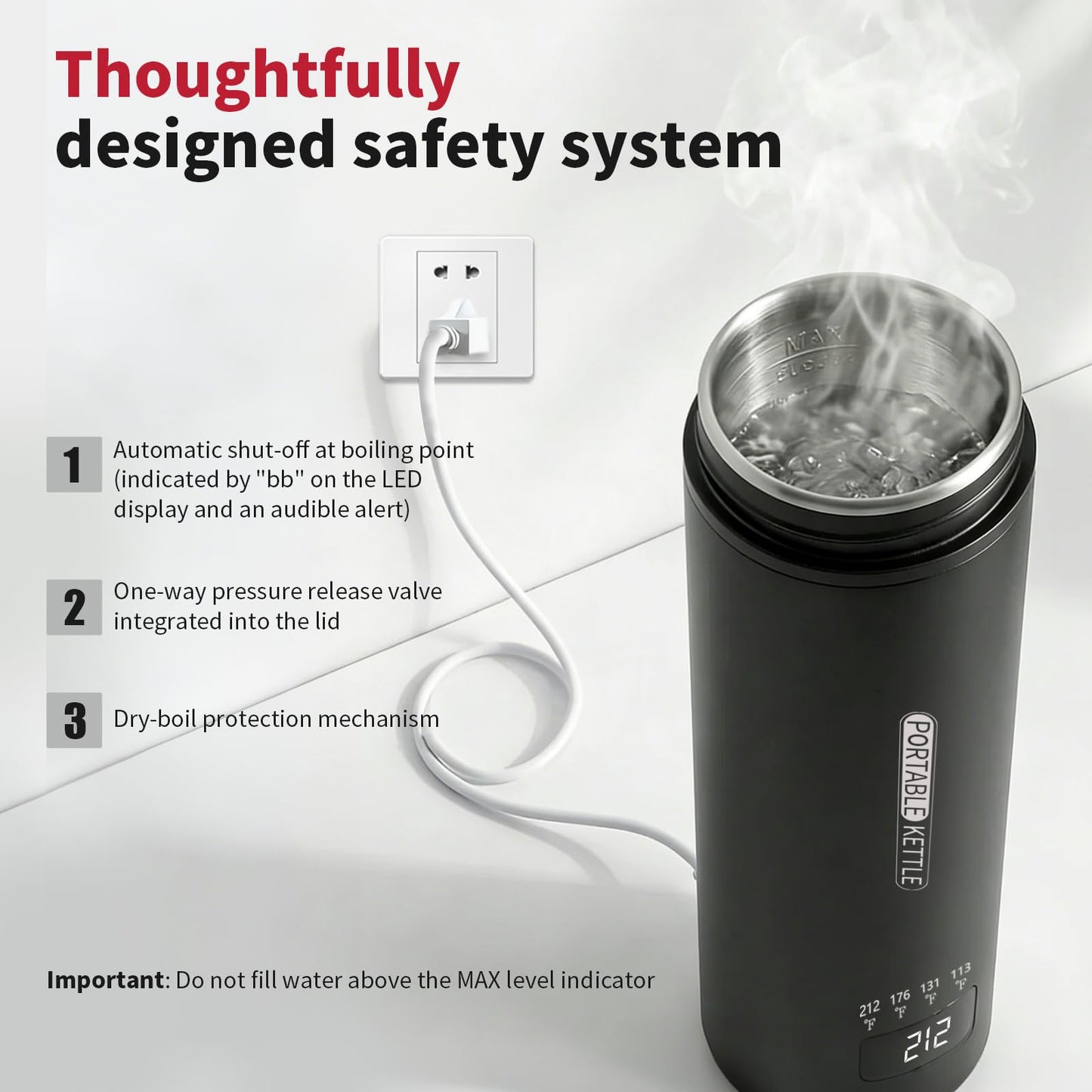 Travel Kettle, Portable Electric Kettle for 4 Temperature Controls, Black