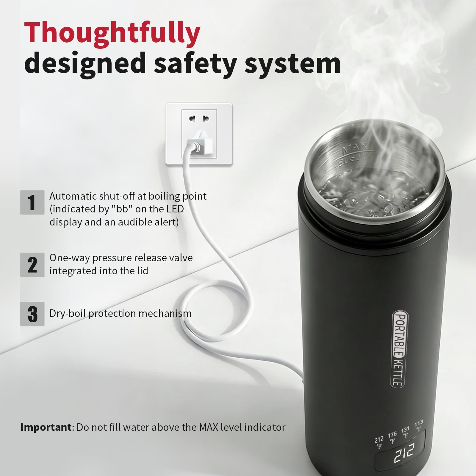 Travel Kettle, Portable Electric Kettle for 4 Temperature Controls, Black