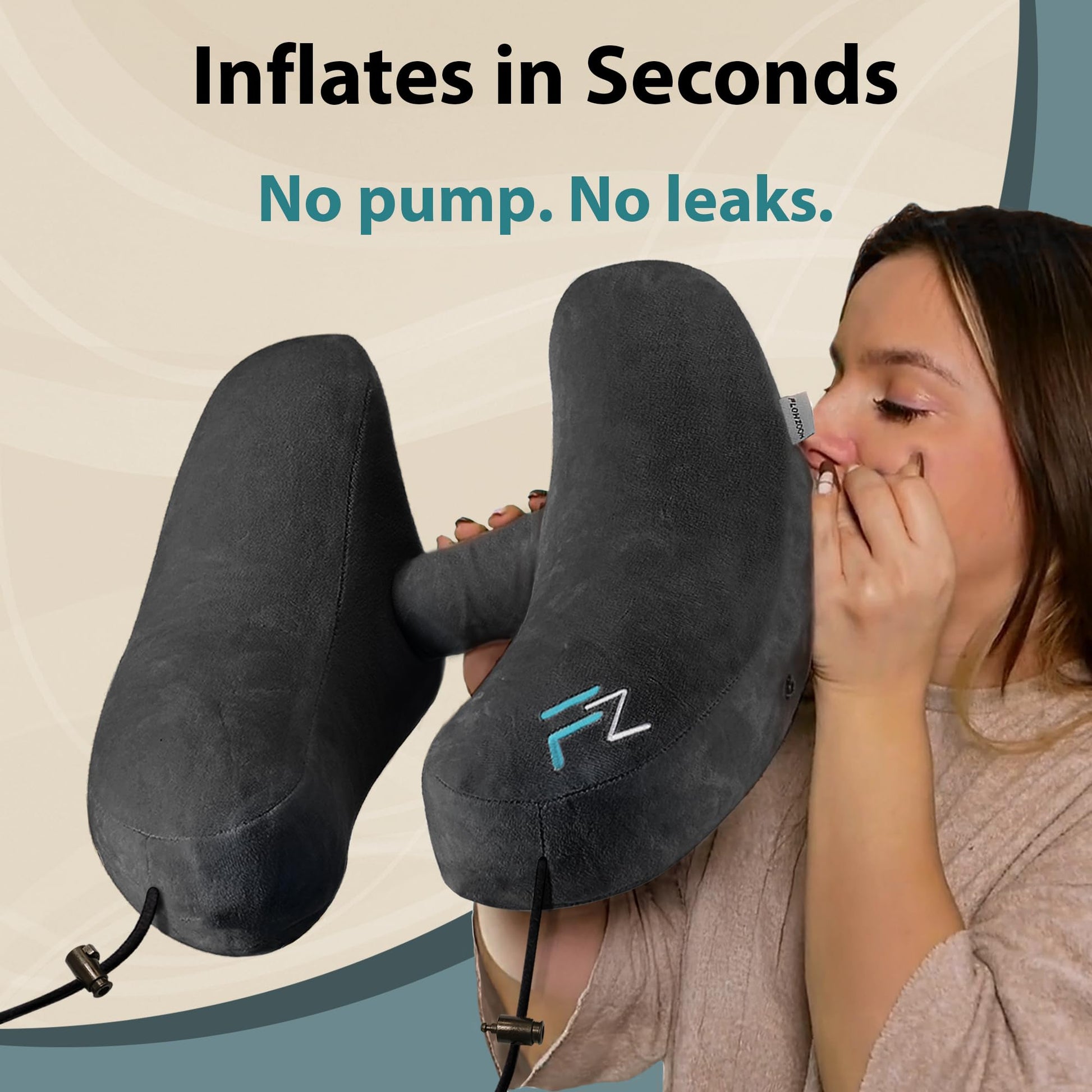 FLOWZOOM Air Inflatable Neck Pillow for Traveling on Plane - H-Shape Hooded Airplane Pillow with 5