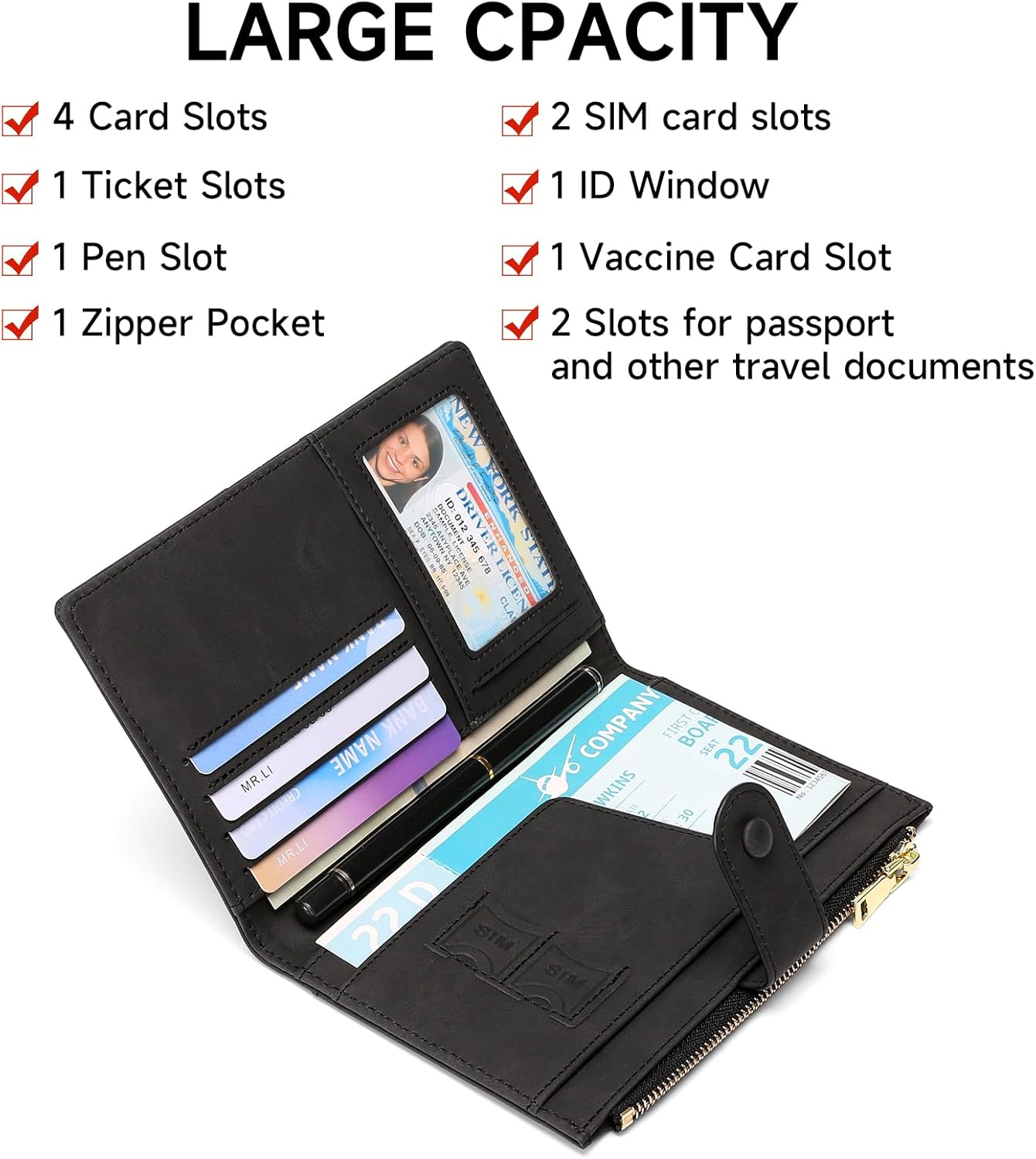 RFID Blocking Leather Passport Wallet Cover Case with Pen and Card Slots Travel Wallet for Women/Men Travel Must Haves Accessories