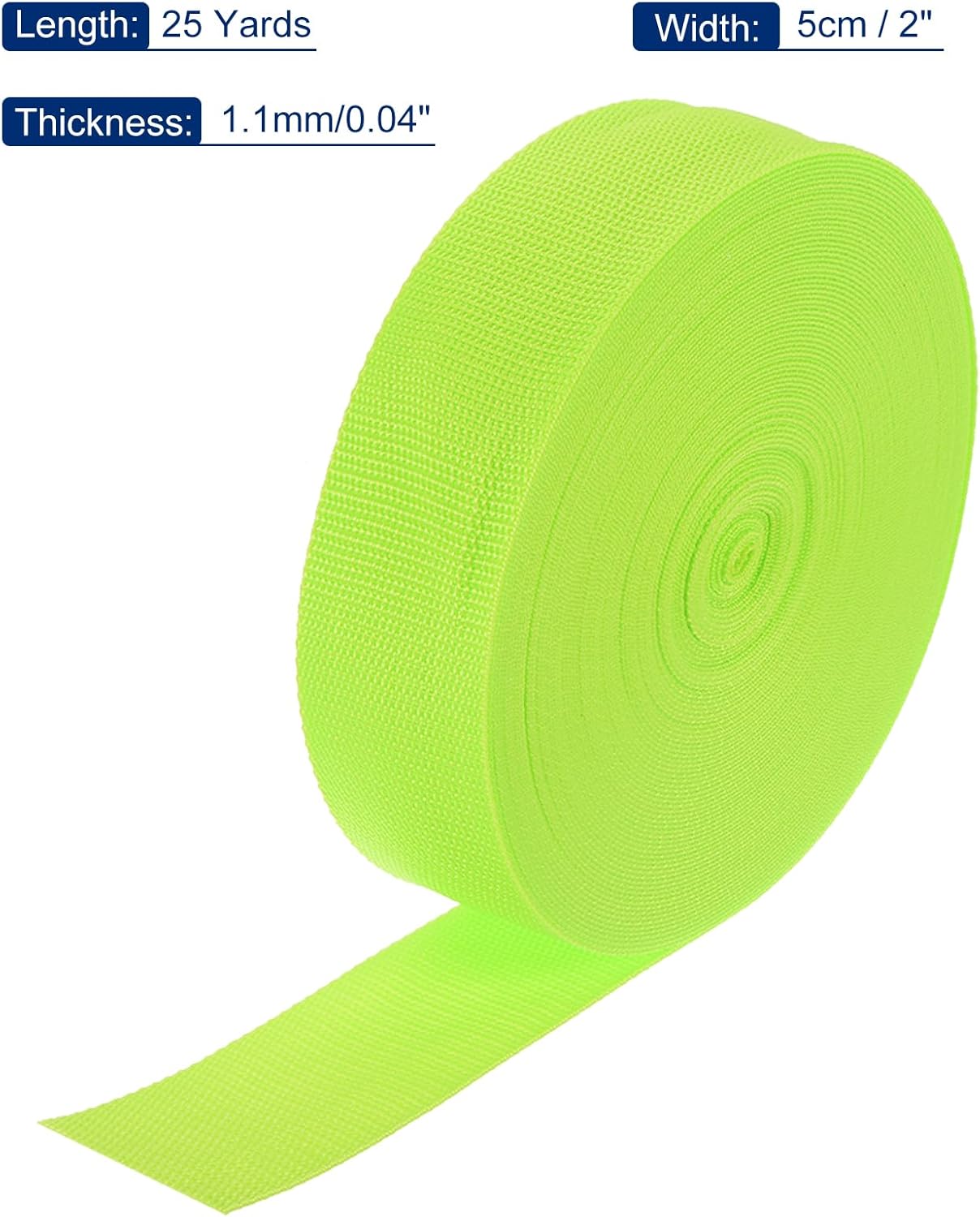 MECCANIXITY Lightweight Polypropylene Webbing Strap 2" 25 Yard Backpack Strapping Band Yellowish Green for Outdoor Luggage Cargo Straps