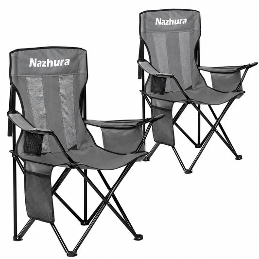 Nazhura 2 Pack Outdoor Camping Chairs Folding/Foldable/Portable with Cooler Pouch, Mesh Backrest