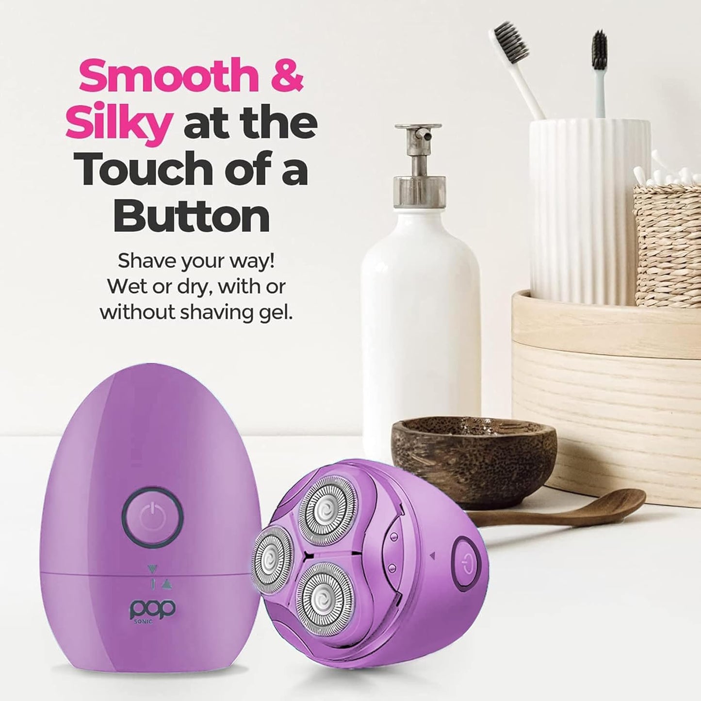 Pop Sonic Moon Shaver (Lavender) - Face & Body Shavers for Men & Women - 3 Floating Rotary Heads Face Shaver w/Removable Cap - Long Lasting Lithium-ion Battery Portable Electric Shaver & Leg Shaver