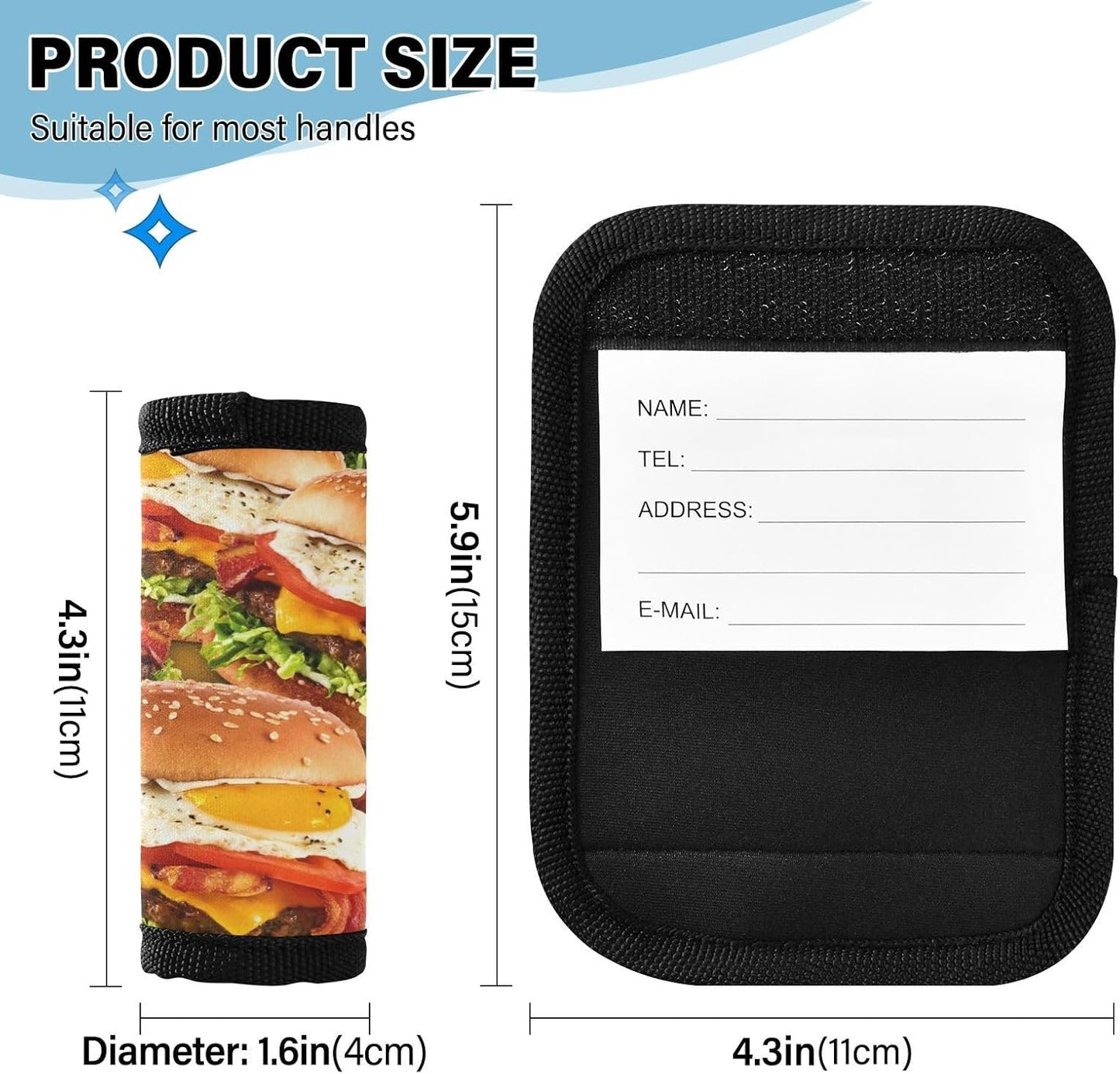 Hamburger 2 Pack Luggage Handle Wrap for Suitcase Luggage Identifier Travel Tags Handle Protection
