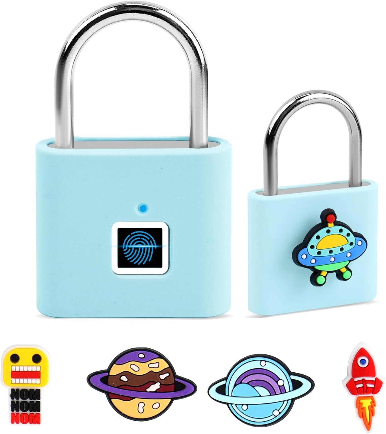 UMIKSMART Biometric Smart Lock, Keyless Fingerprint Padlock with USB Charging,Smart Padlock Gift for Students, Gym Lockers, School Lockers, Luggage, Storage Boxes, Fences, Backpacks, Cosmic Blue Set