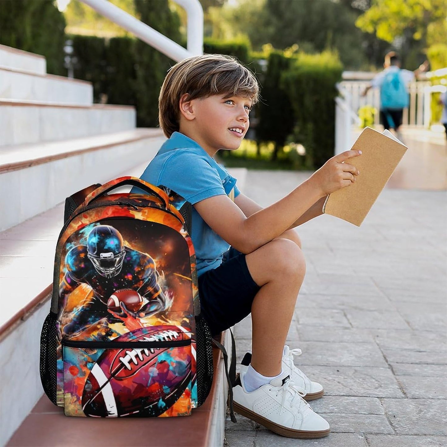 Football School Backpack for Boys, Football Backpacks for Kids Students Age 6-18, Kids Bookbag for Primary, Middle High School, 17 Inch Large Capacity Schoolbag Supplies Gifts