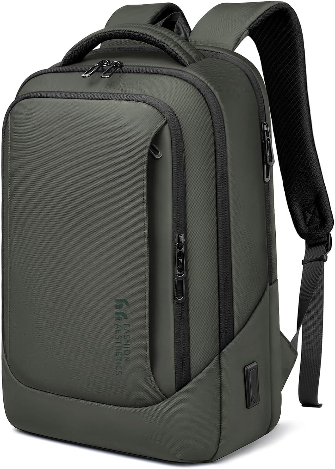 hk Laptop Backpack for Men with USB Charging Port Water-Resistant for 15.6 Inch Computer Bag Durable High-Tech Daypack Casual Backpack for Business Work College Weekender Travel- Green