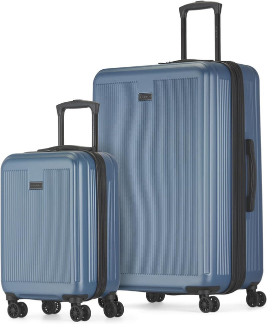Bugatti Singapore 2-Piece ABS Hardside Luggage Set, Double Spinner Wheels, Expandable (blue)