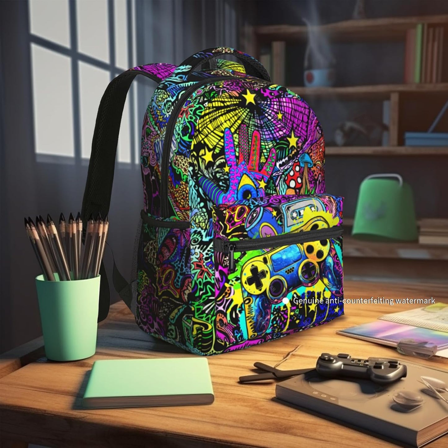 School Backpack For Boys Abstract Gamepad Boy Backpack For Kids Children Teens Elementary Middle School Boy Backpacks Ages 6-18 Video Games Bookbag back pack