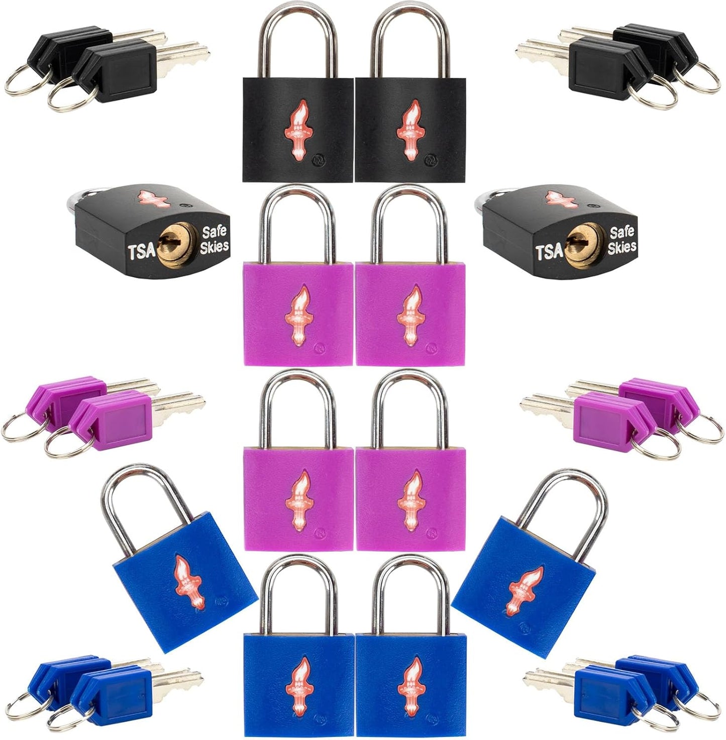 12 Pack 11/12 Inch Wide TSA Suitcase Lock for Luggage, Suitcases & Gun Cases - Solid Brass Security Lock with Colored Shell (12 Colors: Black/Blue/Orange)