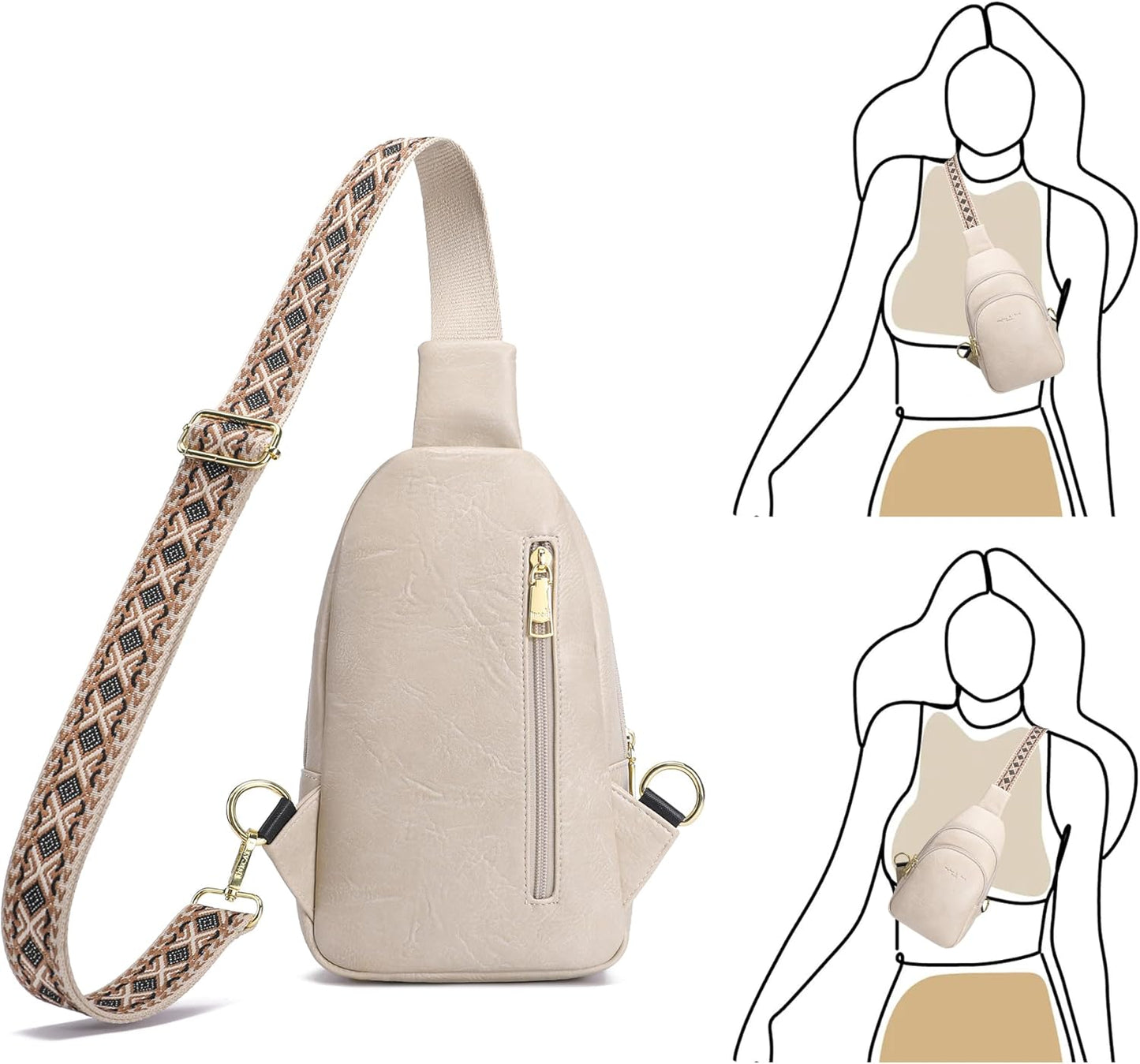 INICAT Crossbody Sling Bags Travel Cross Body Purses Faux Leather Fanny Packs Chest Bag for Women