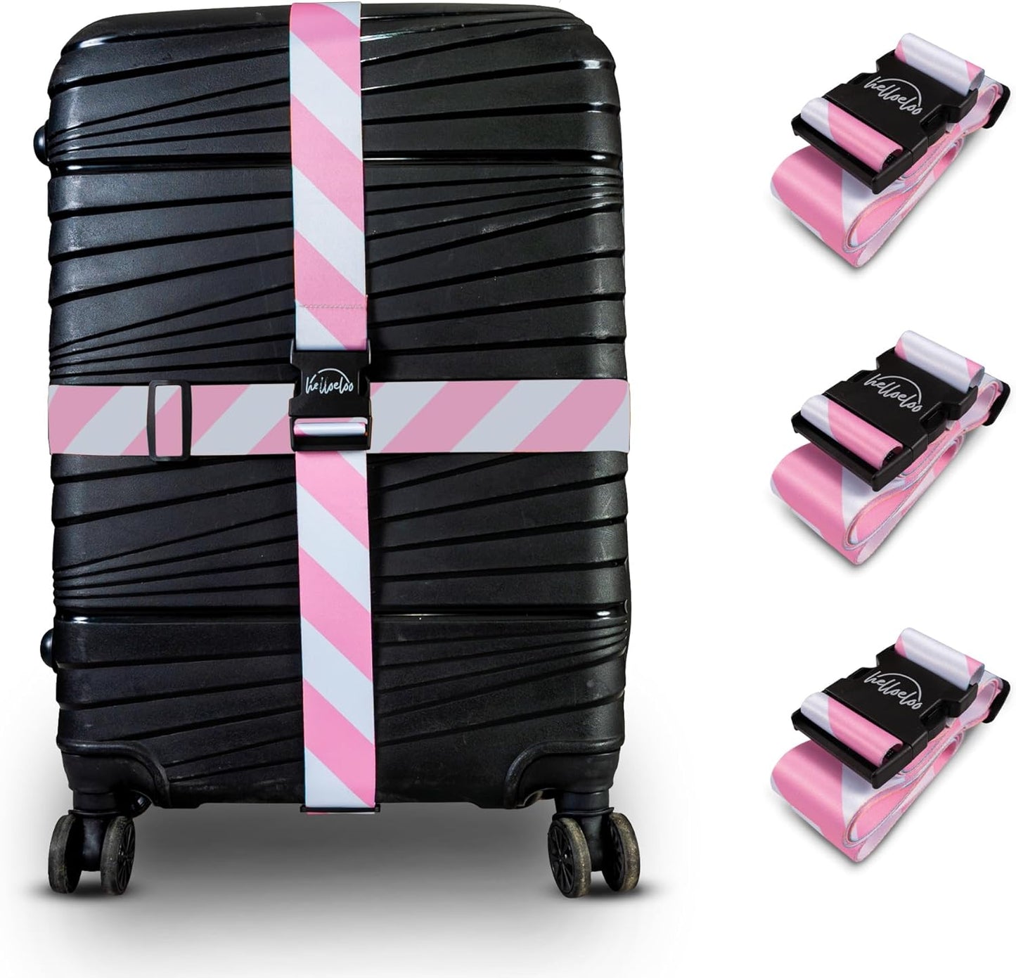 Adjustable Luggage Straps for Secure Travel,TSA Approved Heavy Duty Suitcase Belts with Quick-Release Buckle, Durable Travel Straps for Luggage Protection and Easy Identification 3 Pack (White Pink)