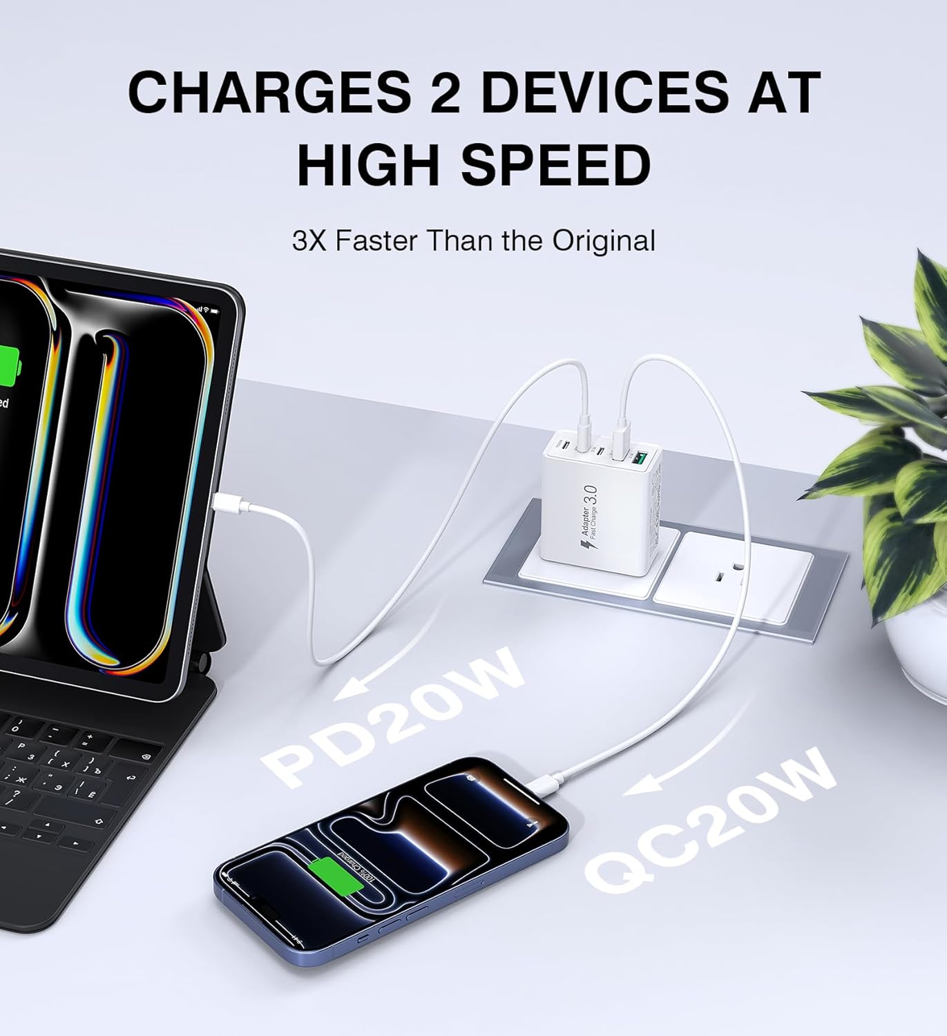 60W USB C Charger Block, 2-Pack Wall Fast Charge Cube Powered Multi-Port Plug Power Adapter Type C Brick for iPhone 17 16 15/15 Pro Max/14/14 Pro Max/13/13 Pro Max/12/12 Pro iPad, Motorola, LG, Huawei