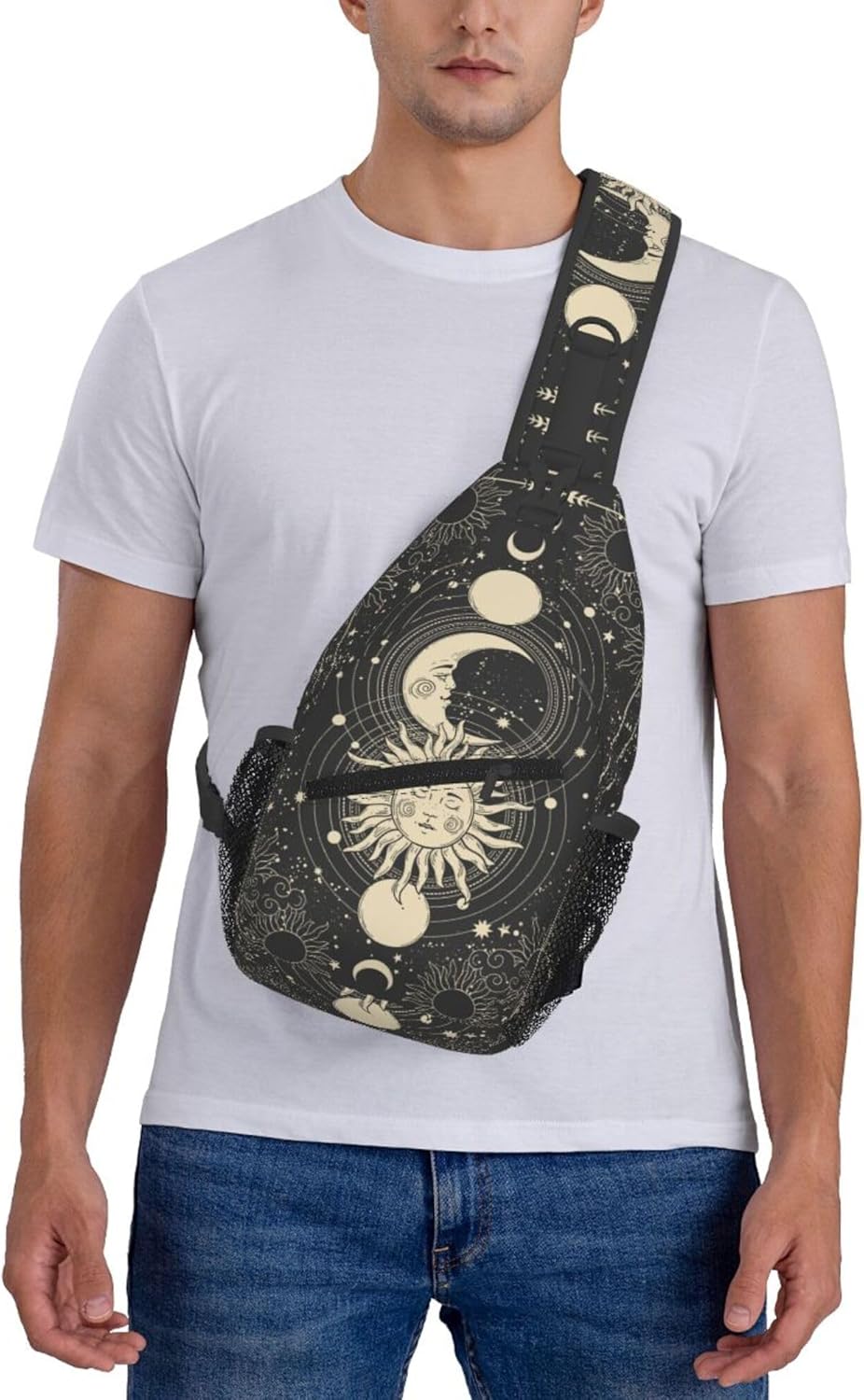 Vintage Sun Moon Stars Small Crossbody Backpack Sling Bag for Men Women Mini One Shoulder Chest