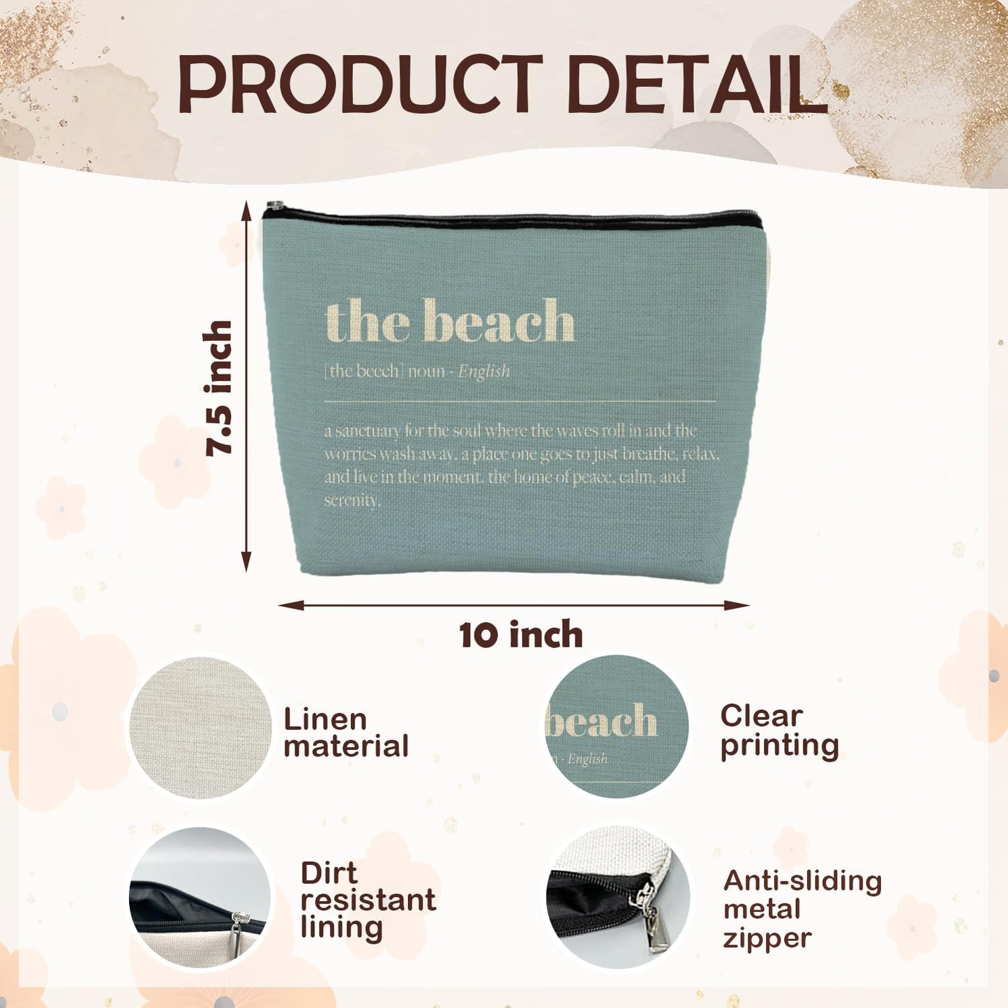 Blue The Beach Life Gift Makeup Bag, Coastal Beach Lover Gift for Women, Summer Coastal Cosmetic Makeup Bag, Blue Ocean Crabs Pouch Purse