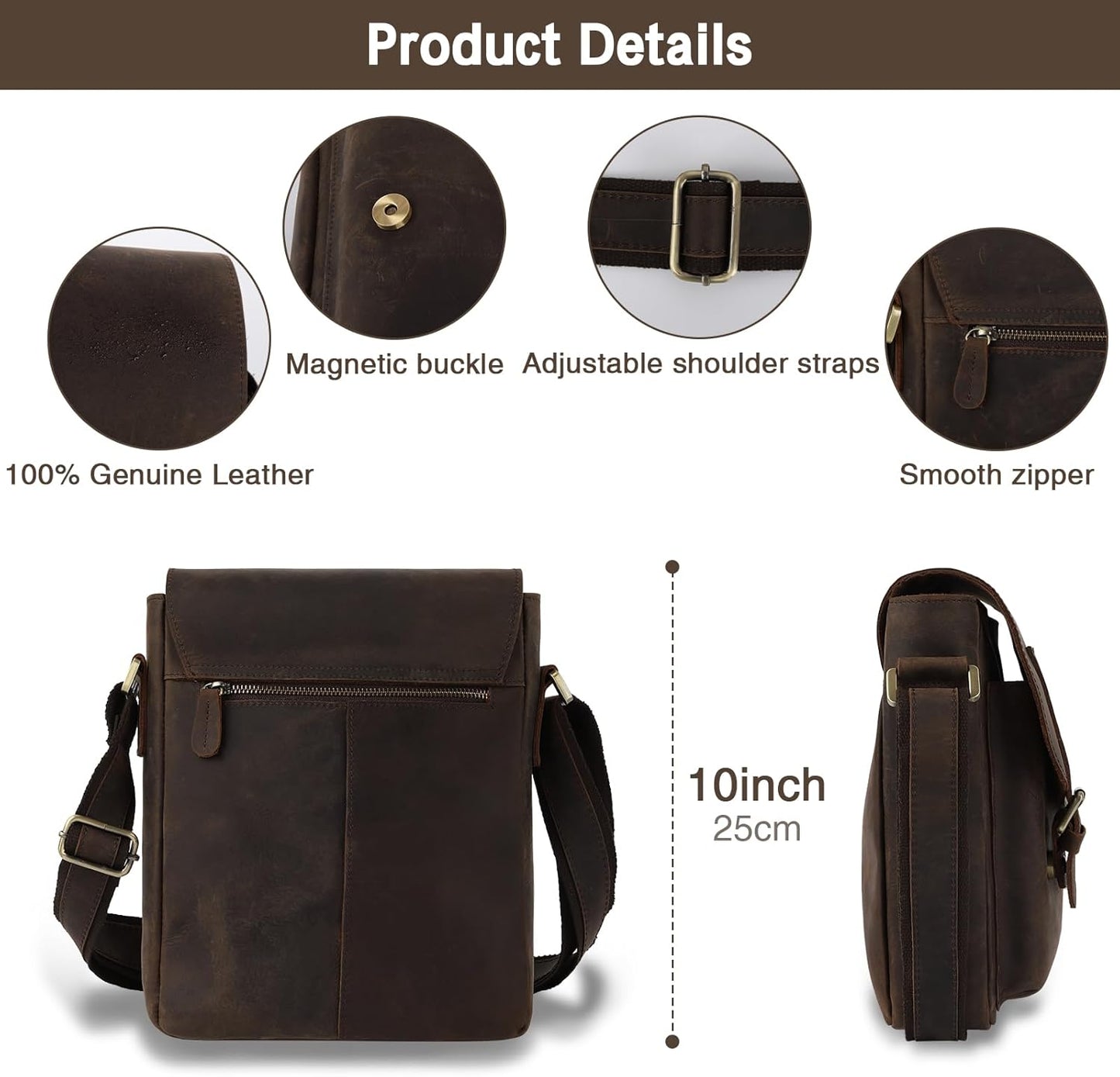 Jack&Chris Leather Messenger Bag for Men, Man Purse Crossbody Bags for Work Business