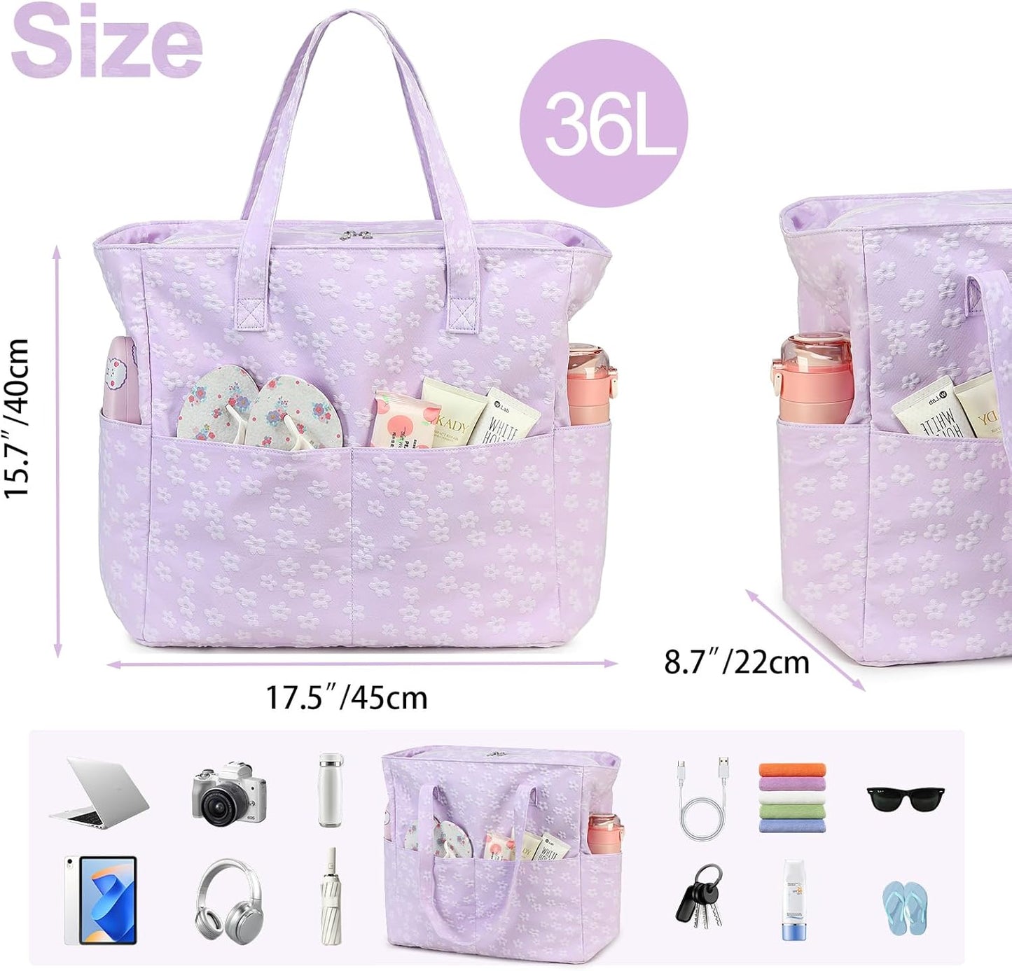 Bluboon Waterproof Beach Tote Pool Bags for Women Ladies Extra Large Carry On Bag With Wet Compartment for Weekender Travel