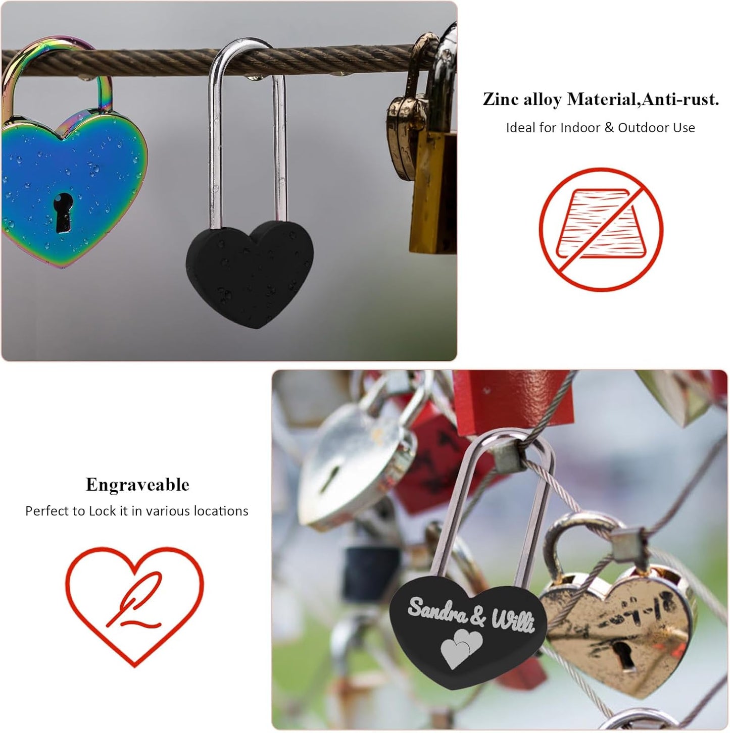 3.5" 50mm Love Lock Heart Padlock,Black Single Heart Wish Lock for Lovers Wedding,Valentines,Anniversary,Travel, Valentines Day, Bridge(NO Key)