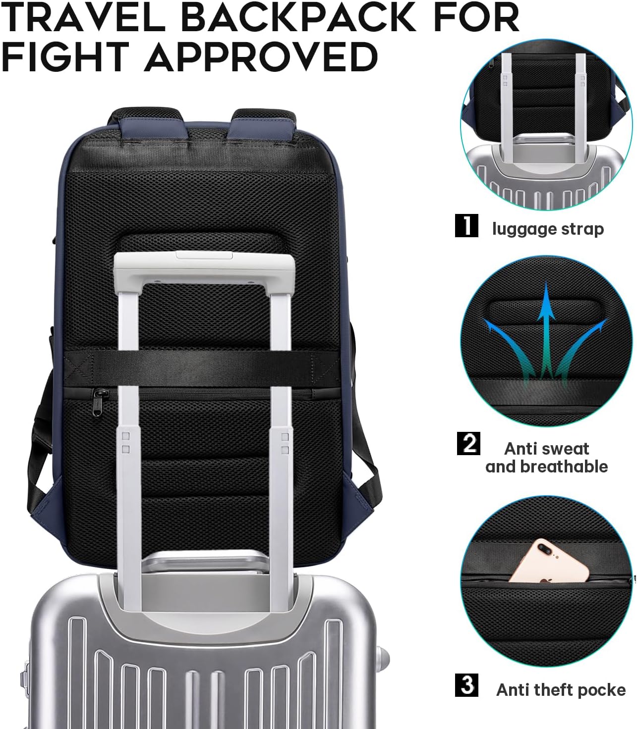 BANGE Business Laptop Smart backpack Can Hold 15.6 Inch Laptop Commute Backpack Carry on bag for men and women (Blue)