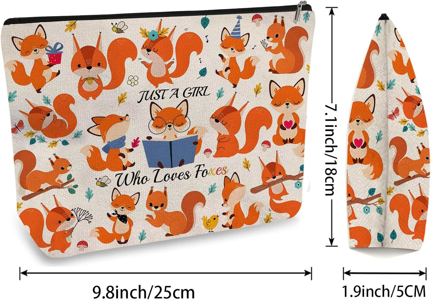 DOOX Fox Makeup Bags with Lining, Funny Cosmetic Bags Pencil Pouch - Double-Sided Print - Cute Birthday & Christmas Fox Gifts for Daughter, Sister, Women