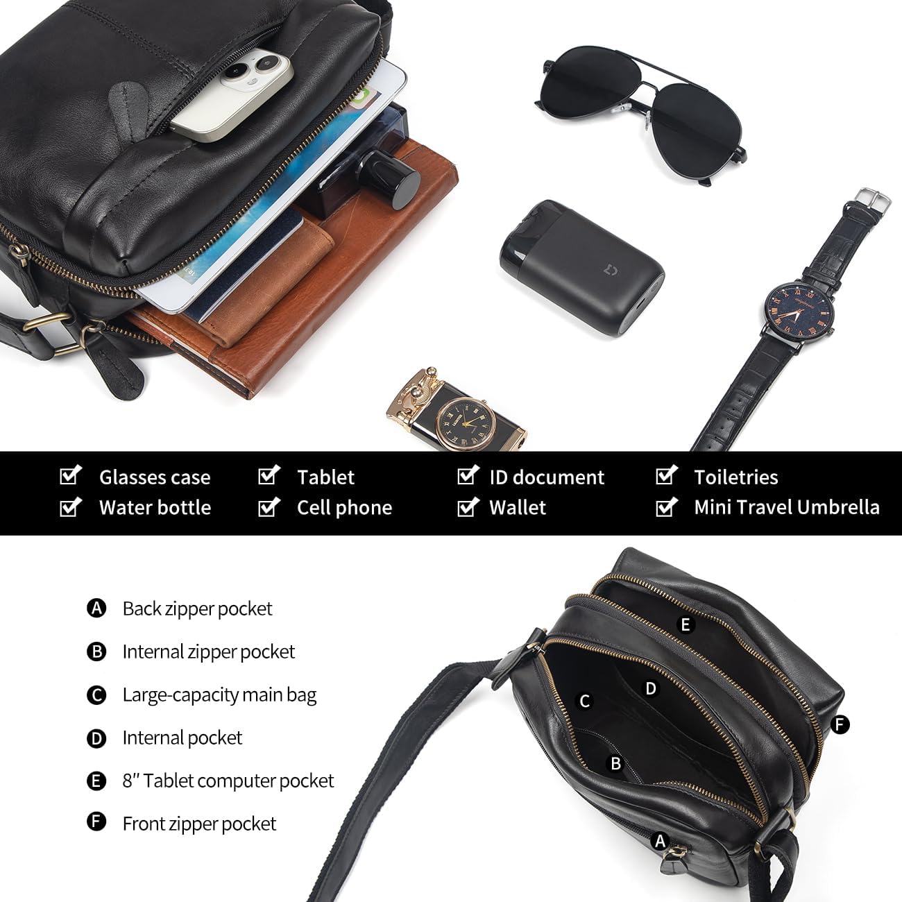 Augus Men's Leather Messenger Bag Shoulder Crossbody Backpack Bags Purse for Women Vintage