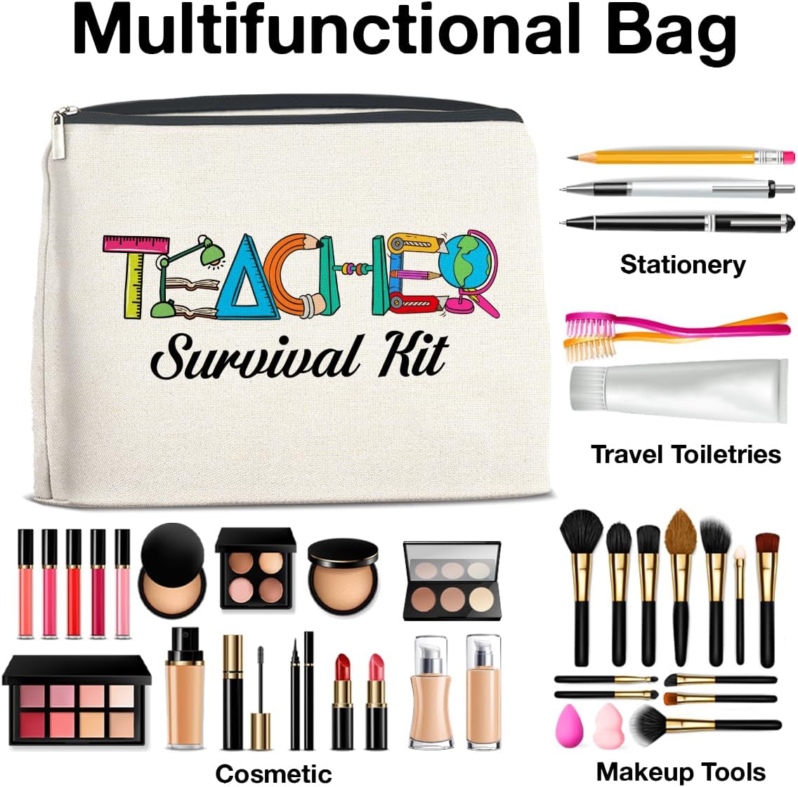Teacher Survival Kit Makeup Bag Teacher Gifts for Women, Gifts for Teachers Zipper Makeup Pouch