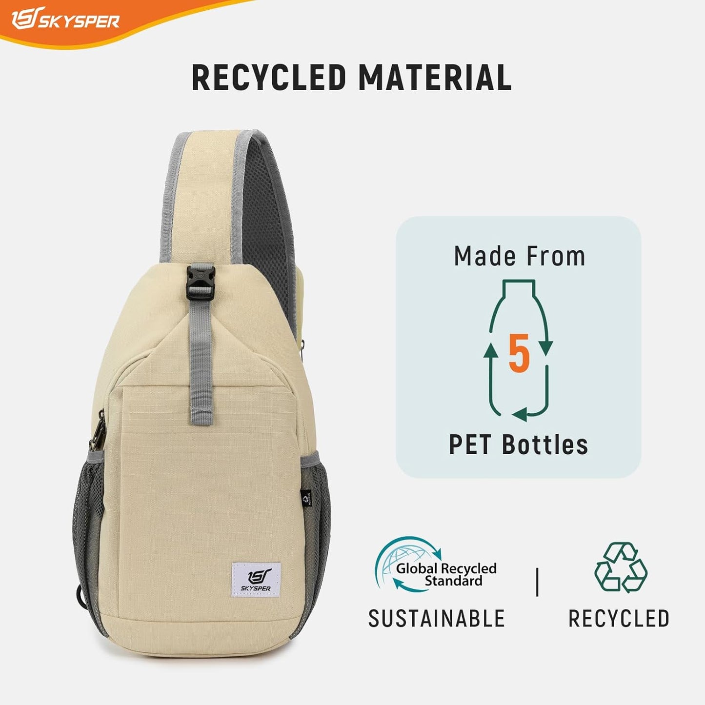 SKYSPER Sling Bag RFID Cross Body Bag Recycled Crossbody Backpack Travel Daypack