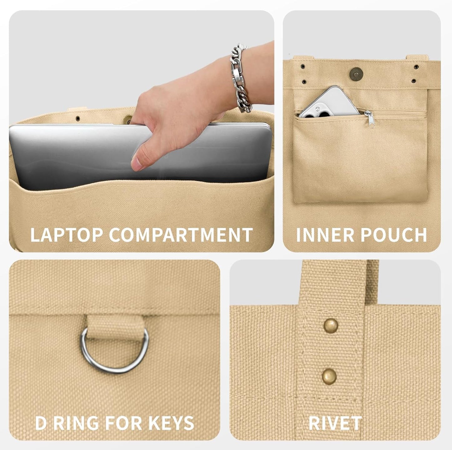 HOMESPON Large Canvas Tote Bag for Women Everything Bag with Pockets and Laptop Sleeve