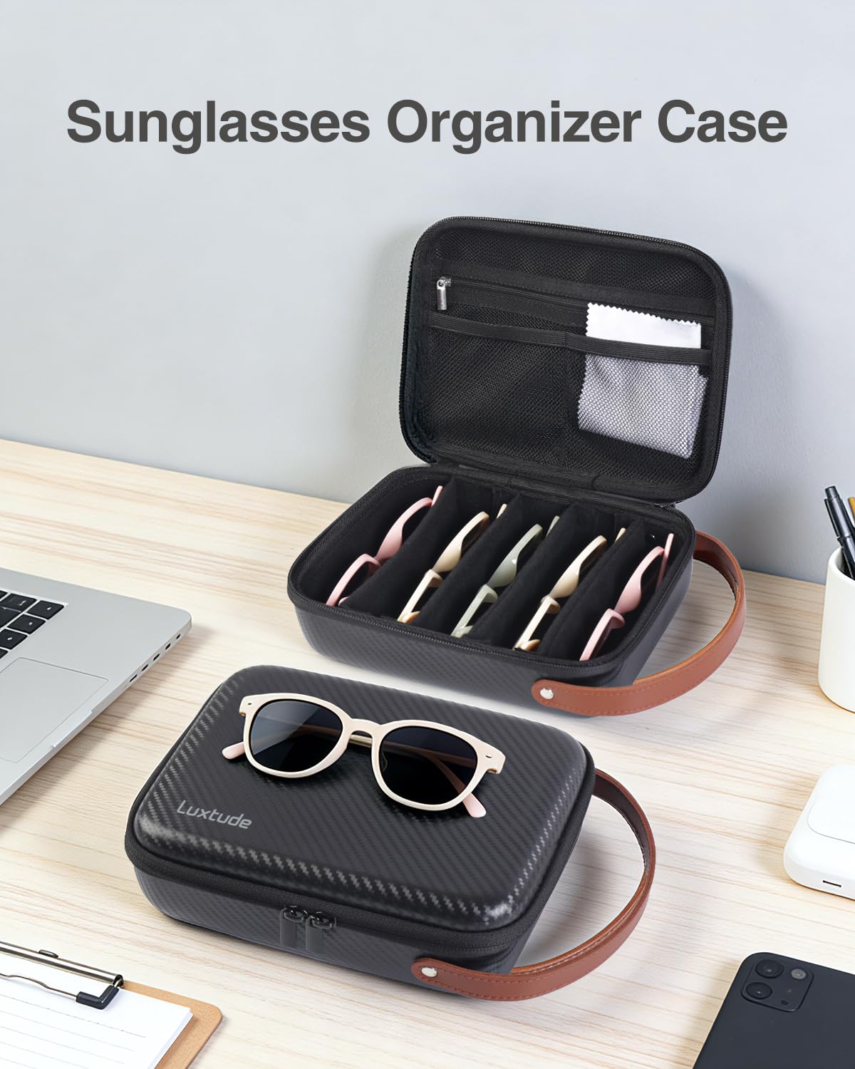 Luxtude Travel Sunglasses Organizer Case, Hard Shell Sunglasses Travel Case