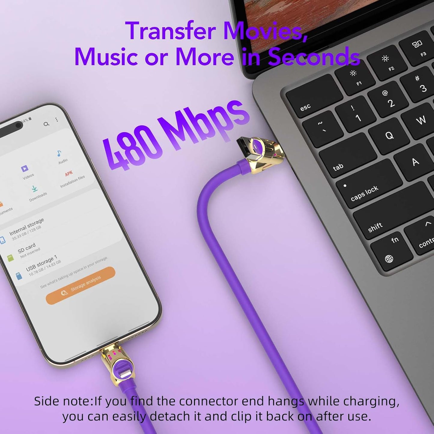 MFish 4-in-1 Universal USB Charging Cable with Carrying Case – 240W Max Fast Charger Cord, USB-A, Dual USB-C & Lighting, for iPhone 14/15/16/17 Series, iPad & MacBook and More (Purple Gold, 6.6Ft)