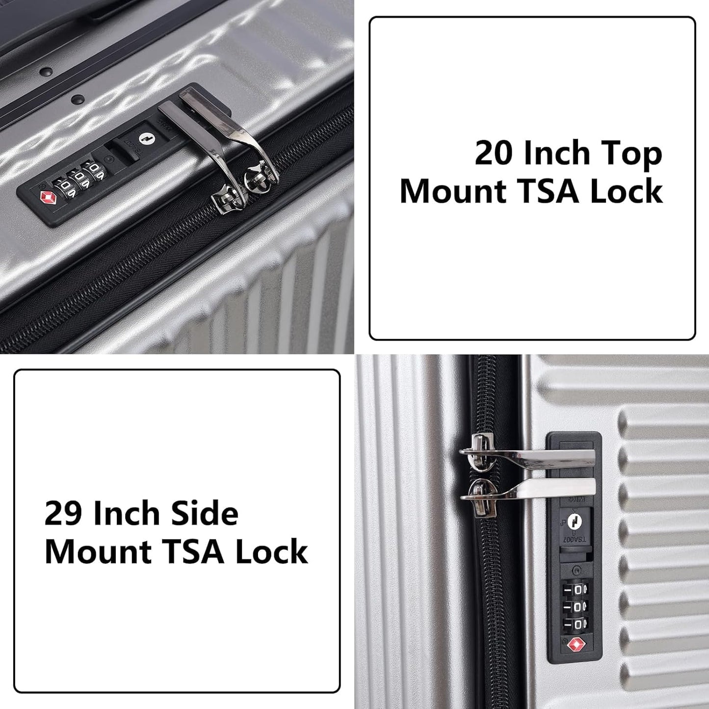2 pieces 20/29 Aluminum Frame Carry On and Checked Luggage Set with Side Opening,Lightweight Hardshell ABS+PC Trunk Suitcase with TSA Lock,360° Universal Wheels & Adjustable Handle,Dark Gray