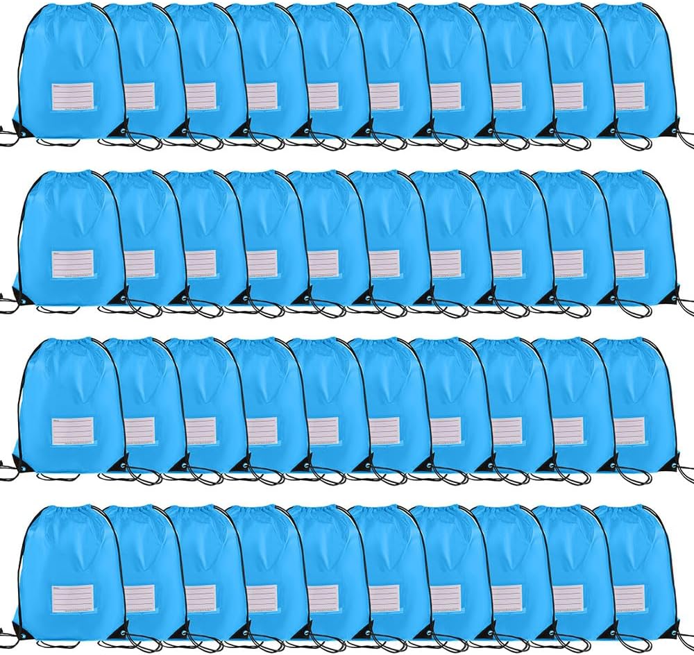 40 Pcs Drawstring Bags,Bulk Draw String Backpack, DIY Gym Sports Cinch Bag Sackpack for Women Men, Sky Blue