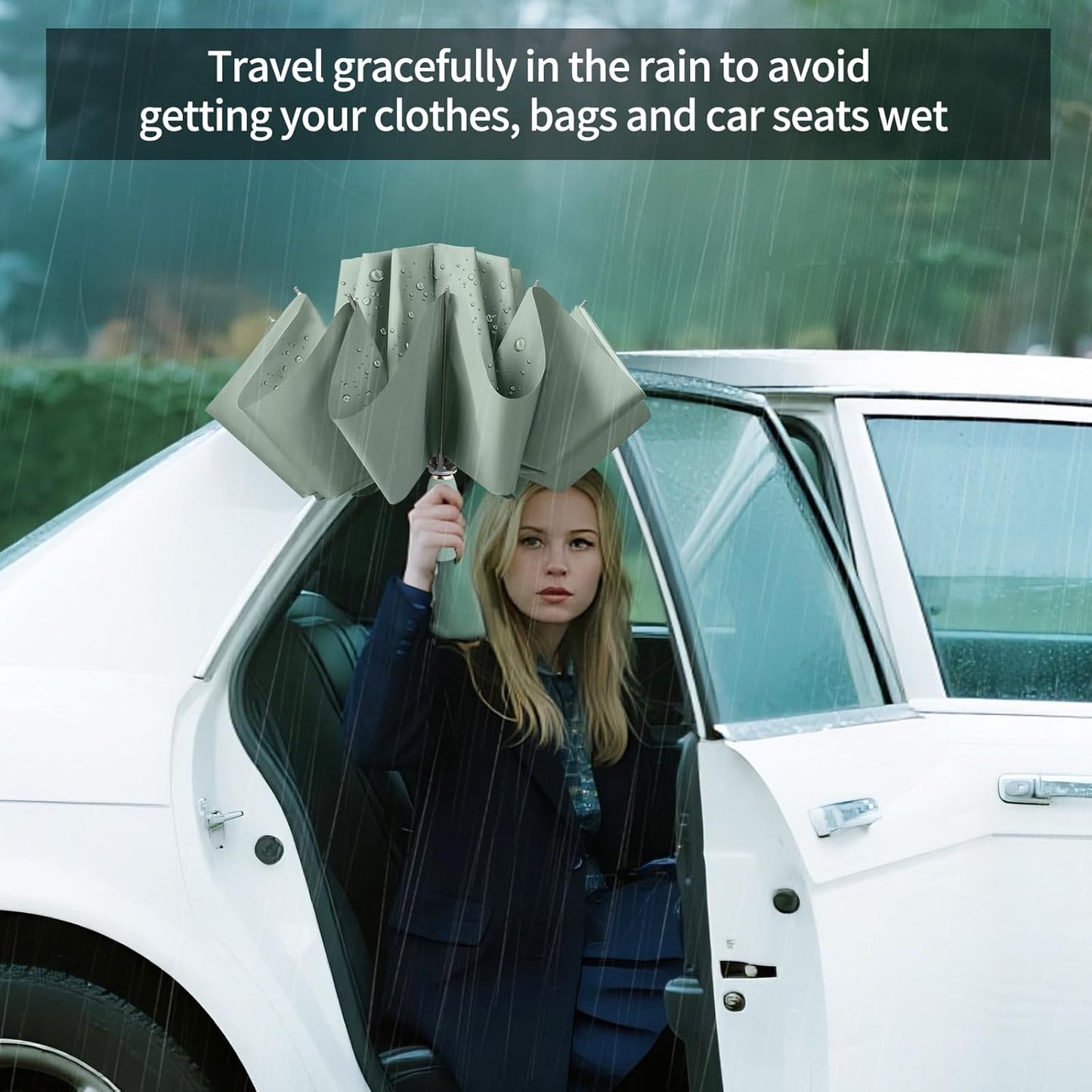 Windproof Inverted Umbrella for Travel, Comapct &Light, Easy Folding&Anti-rebound Rods, Automatic Reverse Umbrellas for Rain, Commute, Daily Use