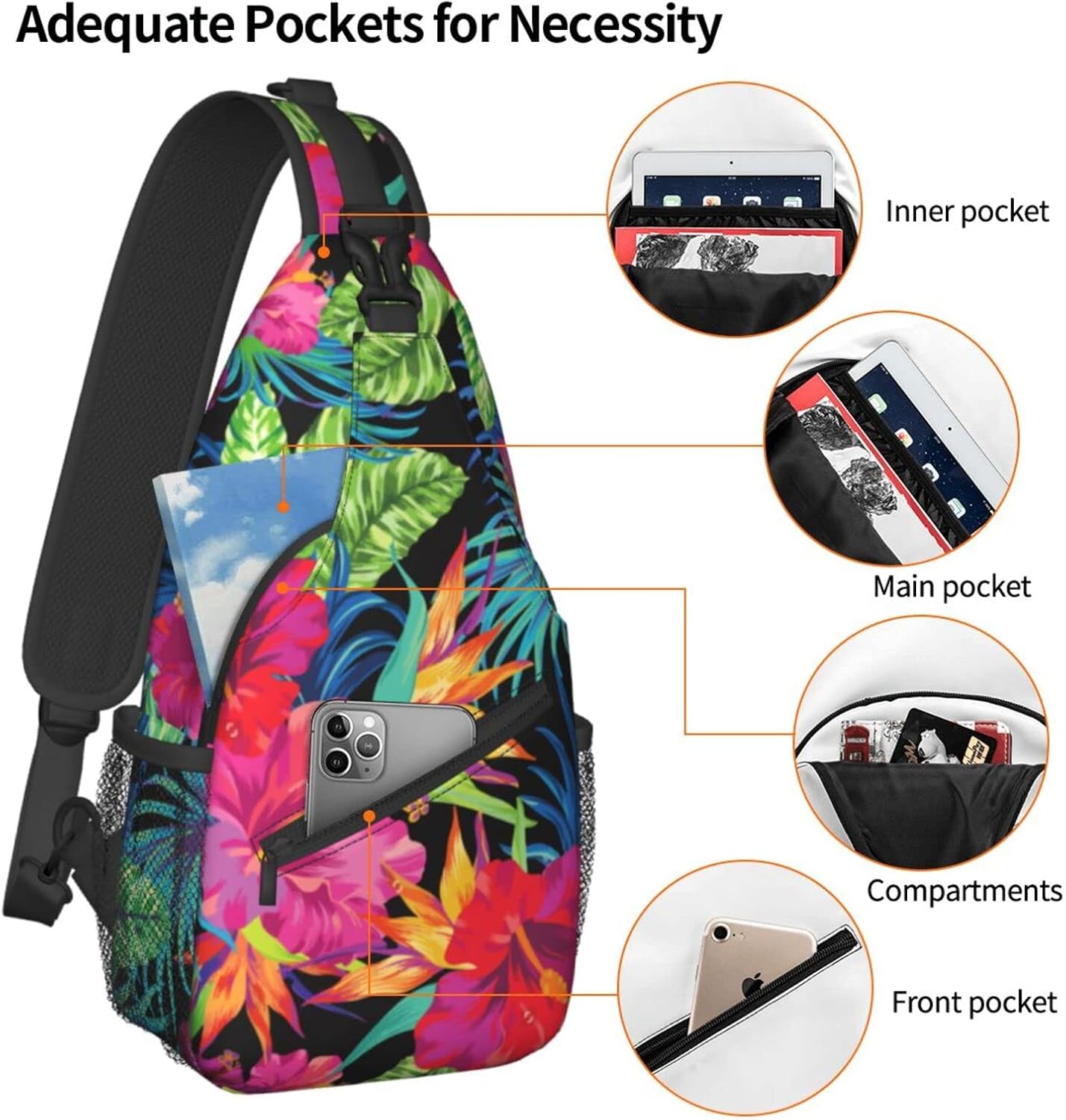 Tropical Hawaiian Flower Sling Bag Crossbody Travel Hiking Chest Backpack Shoulder Daypack for Men
