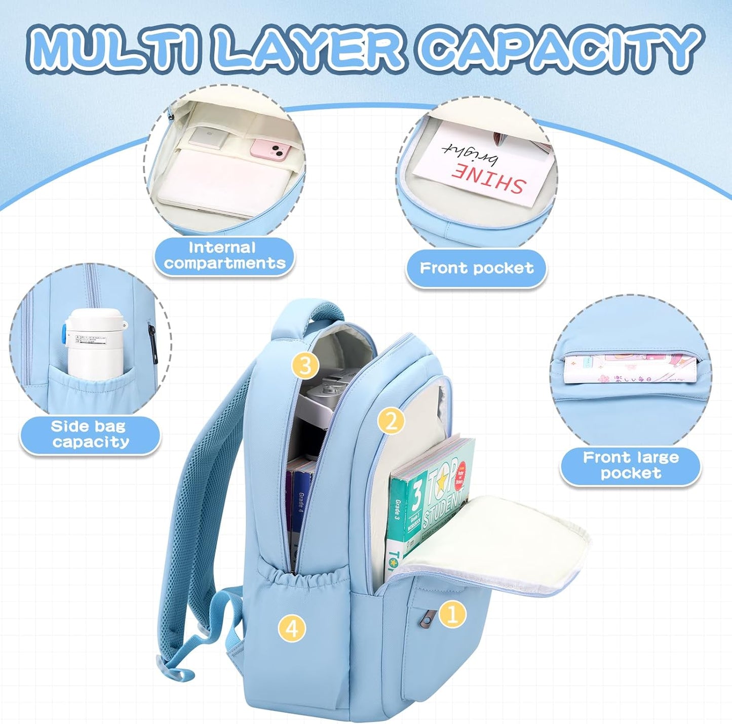 Aesthetic Cute Backpack for School Kids Bookbags Student Backpacks for Teen Girls Preppy Casual Middle School Bag