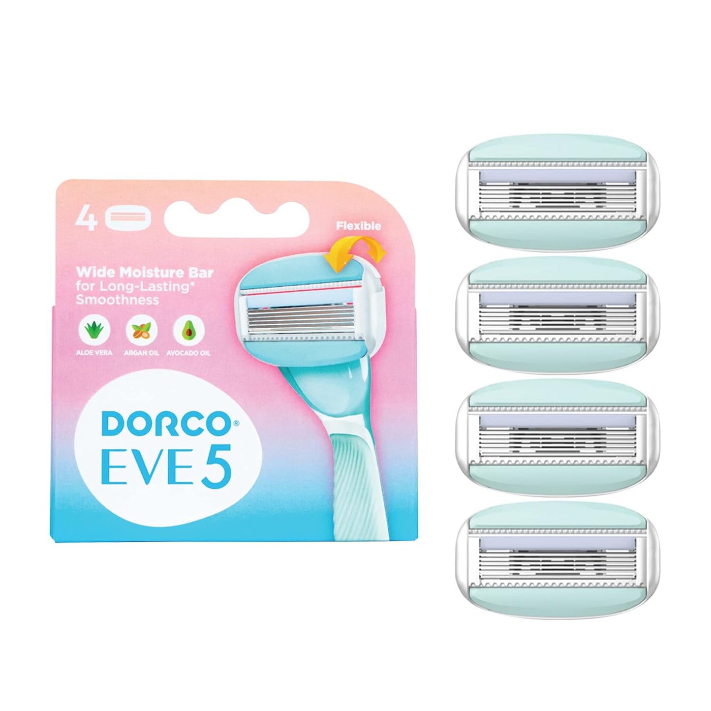 DORCO EVE5 Razor for Women, 1 Razor Handle and 4 Long-Lasting Blade Refills