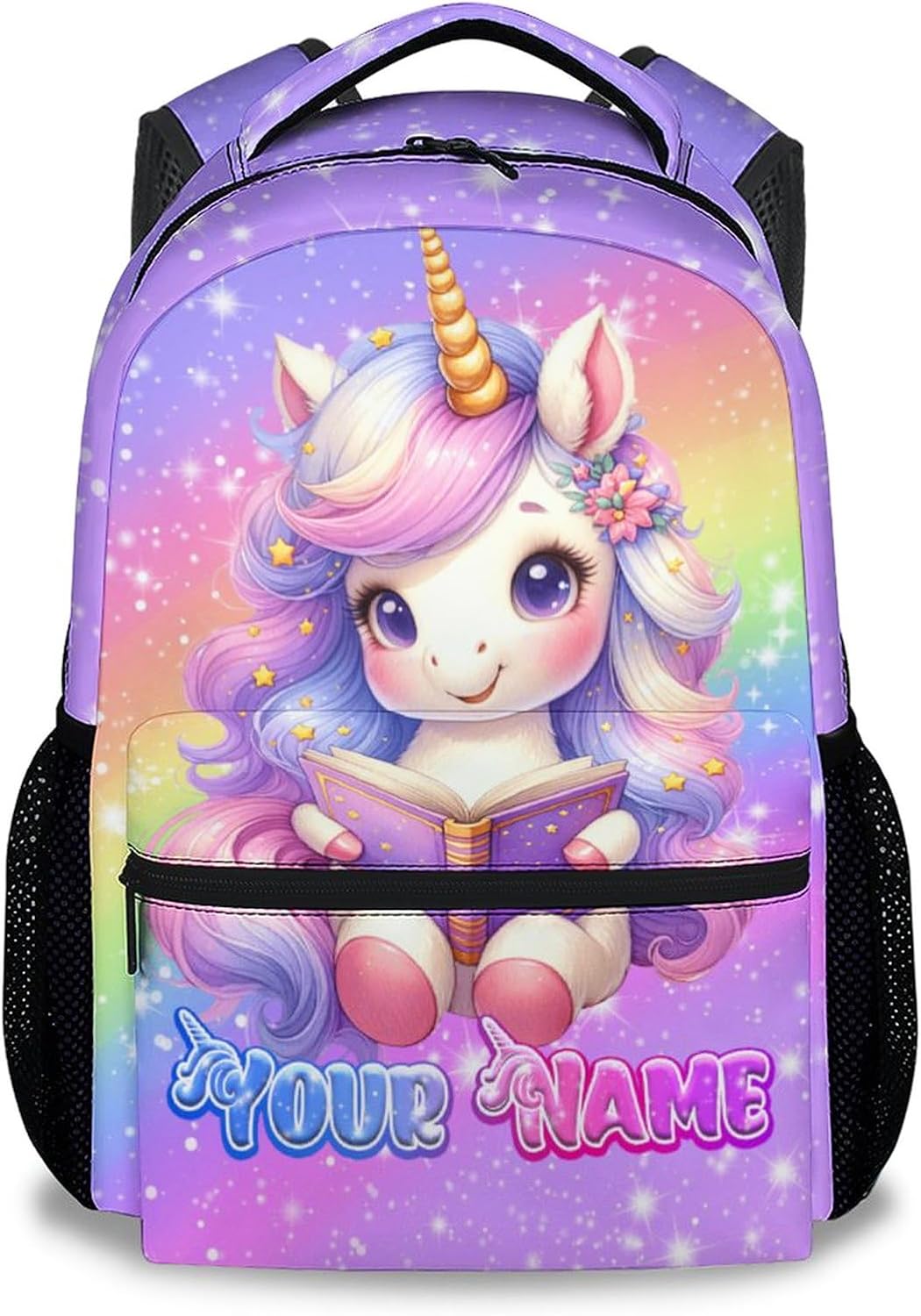 Girls Backpack, Personalized Unicorn Backpacks for Kids, 17" Toddler Bookbag for Elementary Preschool Kindergarten, Cute Rainbow School Bag