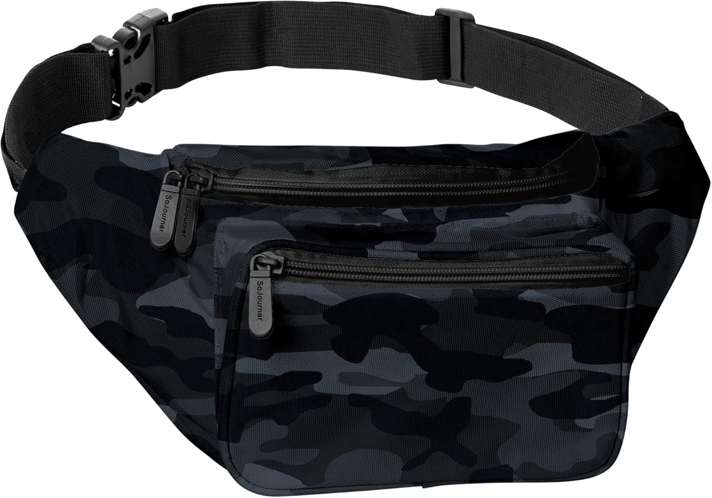 Black Camo Fanny Pack Belt bag - Crossbody Waist Bag for Men or Women - Hands-Free, Waterproof Large Bumbag for Hiking, Running, and Travel