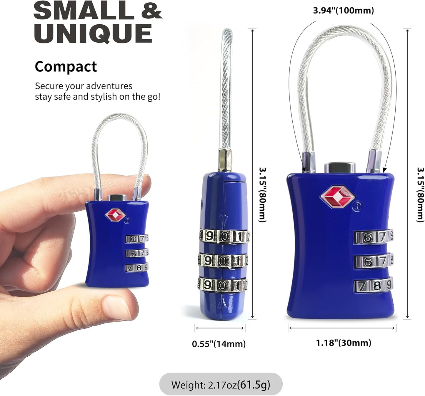 Suitcase Locks TSA Approved, Small Padlock Combination, TSA Locks for Luggage, Combo Travel Padlock with Code for Backpack, Gym Locker, Ammo Can (Black+Blue)