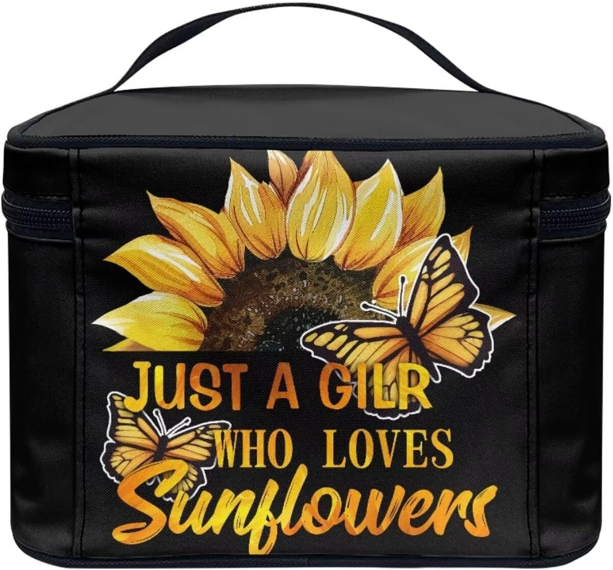JoyLamoria Inspiring Sunflower Butterfly Cosmetic Bag Travel Women Girls Makeup Bag Wallet Coin Purse