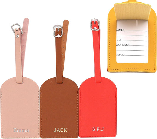 Luggage Tags Personalized PU Leather Name Trave Tags for Suitcase Baggage Handbag Backpacks Bags Women Men Kids Custom School Bag Tags ID Card Travel Essentials Accessories Initial (Vertical flip)