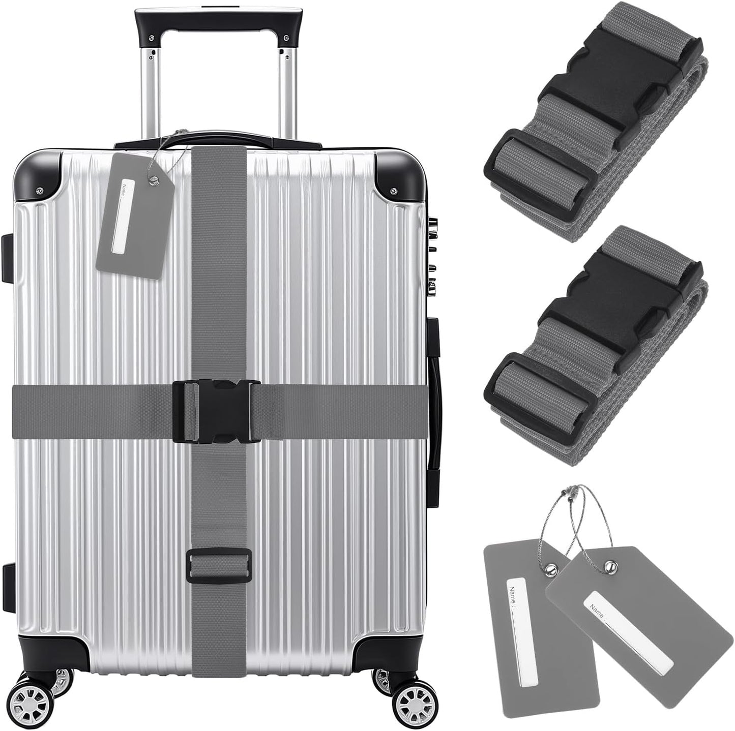 2-Sets Luggage Straps TSA Approved, Travel Straps for Luggage Suitcase Tags Set, Adjustable Suitcase Belt [Gray]
