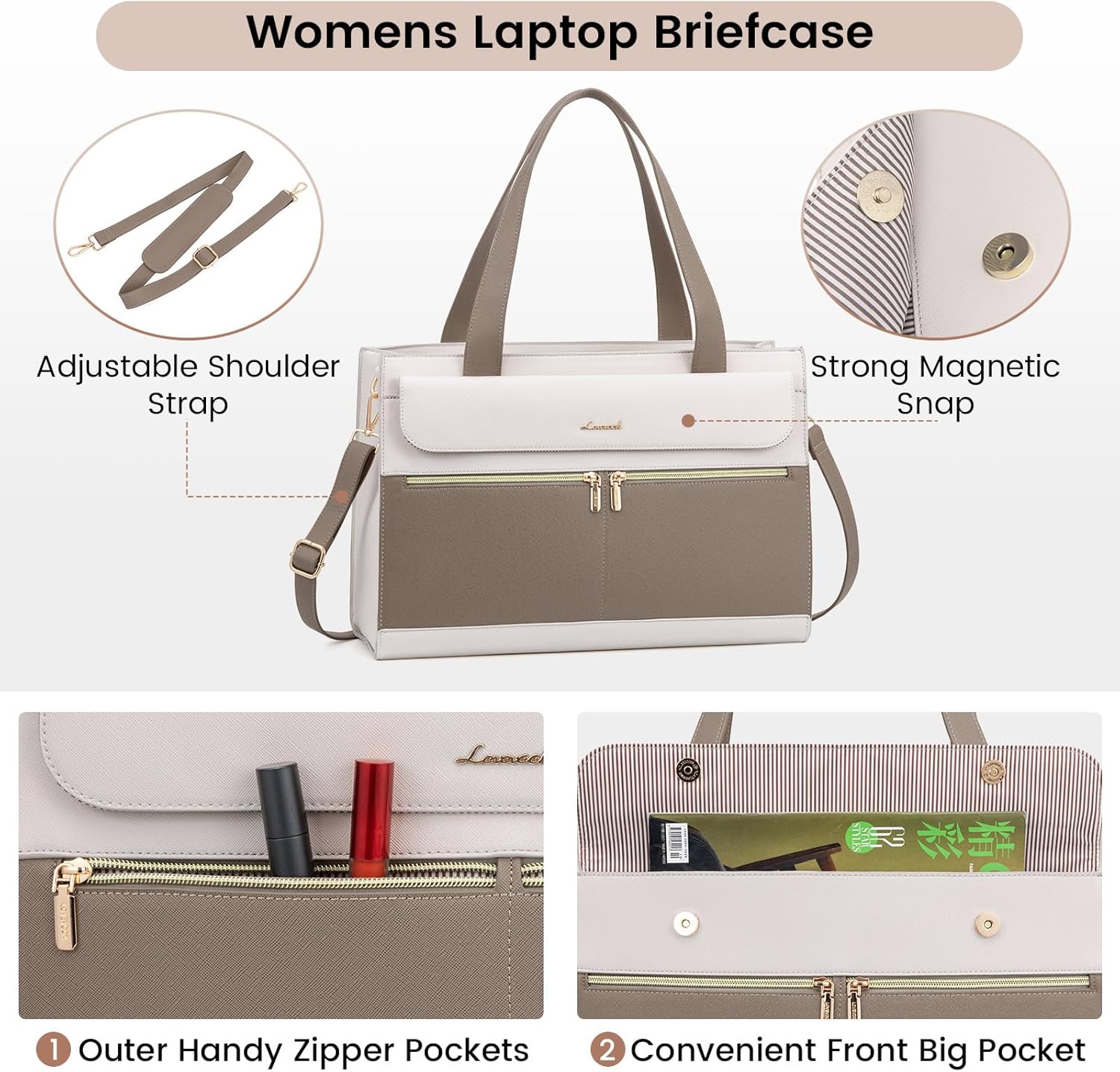 LOVEVOOK Laptop Bag for Women 15.6 Inch Laptop Tote Work Professional Leather Computer Briefcase
