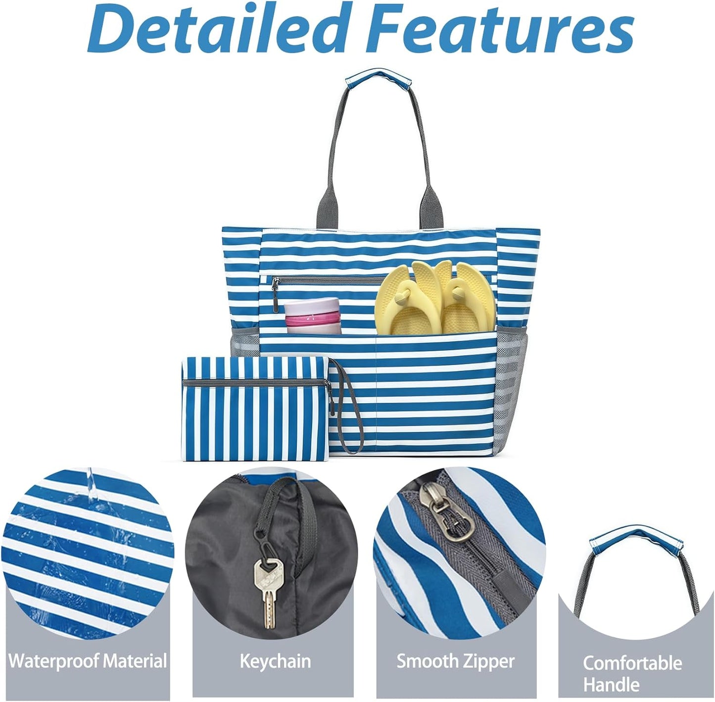 Waterproof Foldable Tote Bag for Travel – Large Carry-On with Zipper Pocket for Beach, Gym, Airplane & Weekend Trips