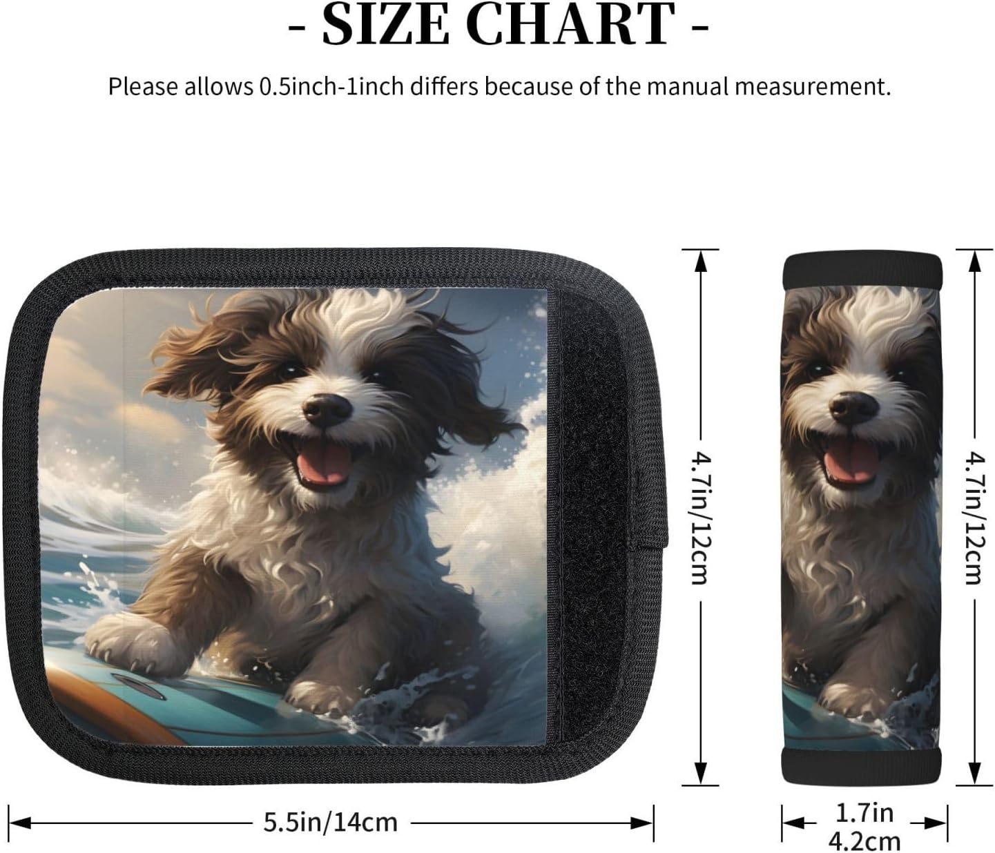 Luggage Handle Wraps Cute Animal Surfing Dog Luggage Identifiers Soft Neoprene Luggage Handle Wraps For Suitcase Trolley Handle Grip Cover 2 Pack Luggage Tags