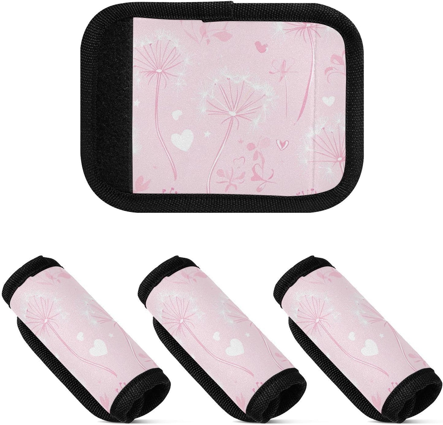 Pink Dandelions and Hearts Stars 2 Pack Luggage Handle Wraps Covers for Suitcase Identifiers Bag Tags Travel Accessories