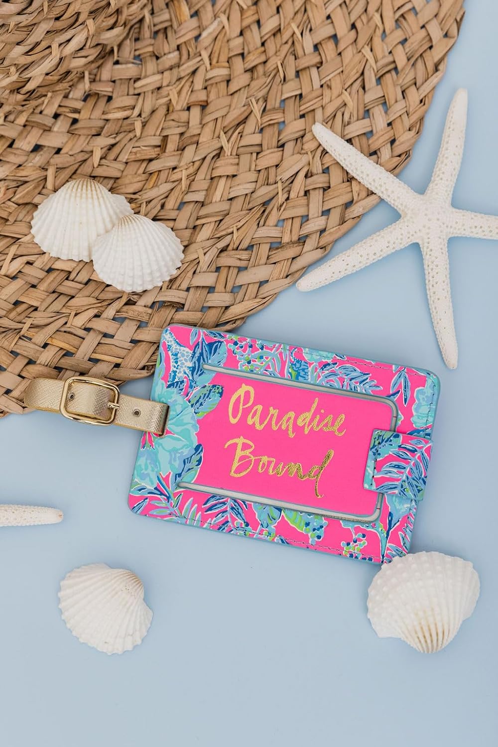 Lilly Pulitzer Leatherette Luggage Tag with Secure Strap, Colorful Suitcase Identifier for Travel