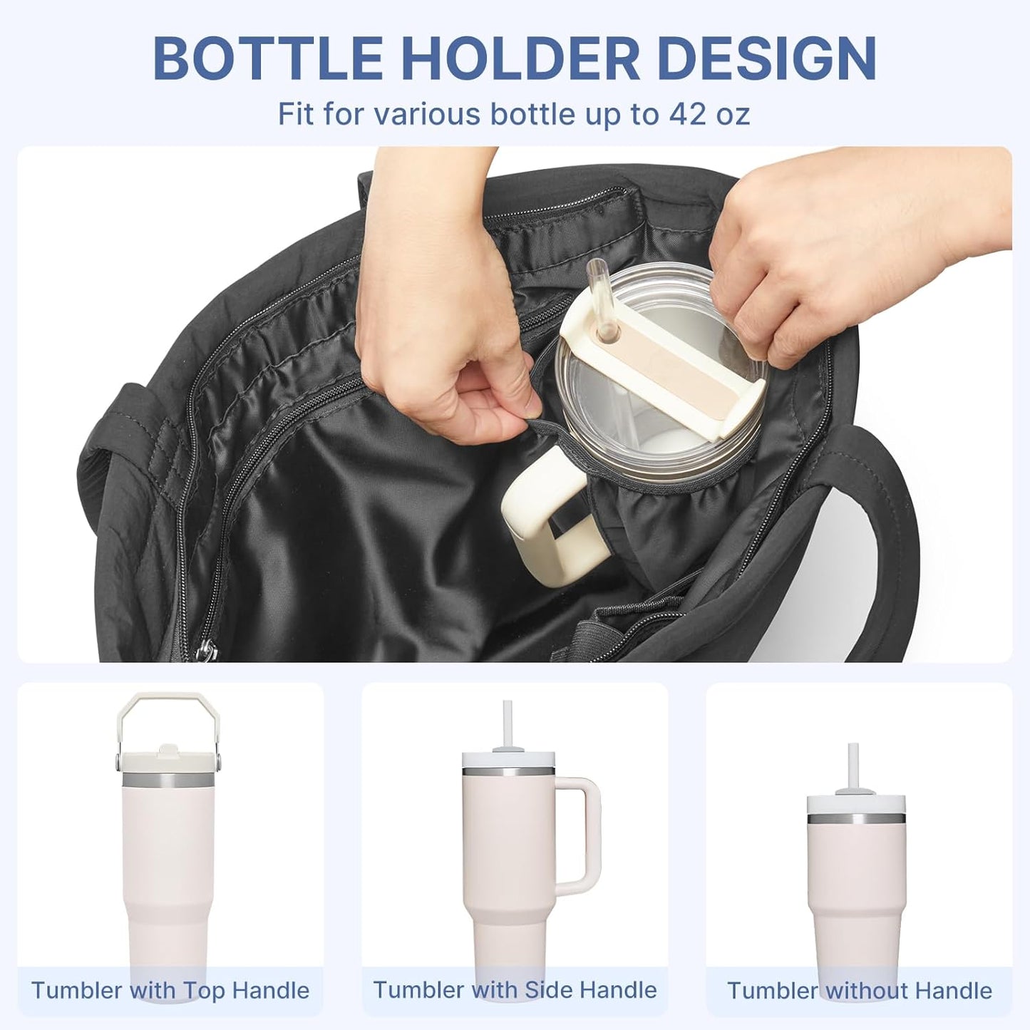 G4Free Tote Bag for Women, Puffer Casual Shoulder Bag with Cup Holder and Laptop Compartment for Travel, Work, Gym
